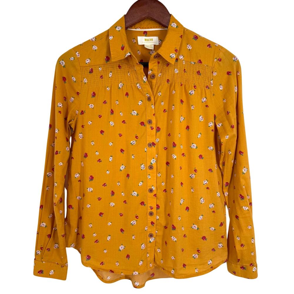 Marve By Anthropologie Sz US 00 XS Yellow Floral Long Sleeve Blouse Shirt Top - Picture 2 of 7
